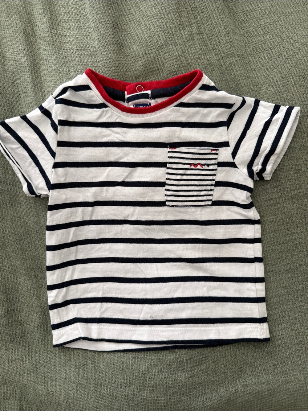 Kids Navy & White Striped Tee with Red Trim